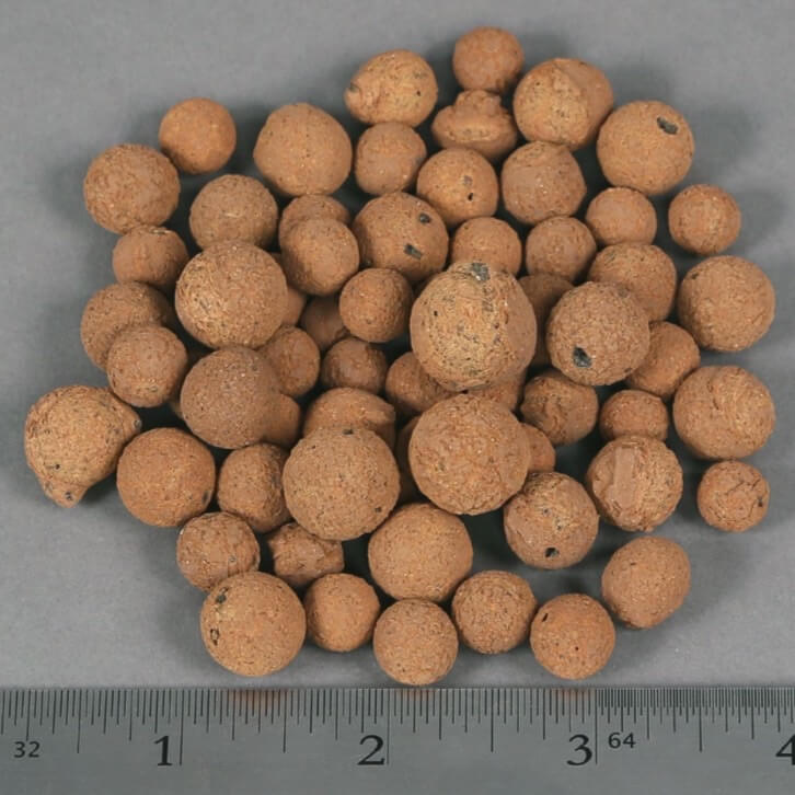 Clay hydroton pellets are often used to support plants in hydroponic grow systems. 