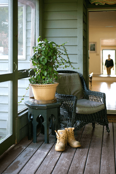 In summer, Marianne Vandenburgh moves most of her houseplants onto screened porches, including heart-leaf ivy, Hedera helix ‘Ovata’.