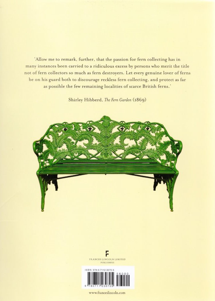 Bìa sau quyển sách “Fern-Fever” – Sarah Whitttingham có hình vẽ một chiếc ghế được thiết kế theo cảm hứng từ lá cây Dương Xỉ.