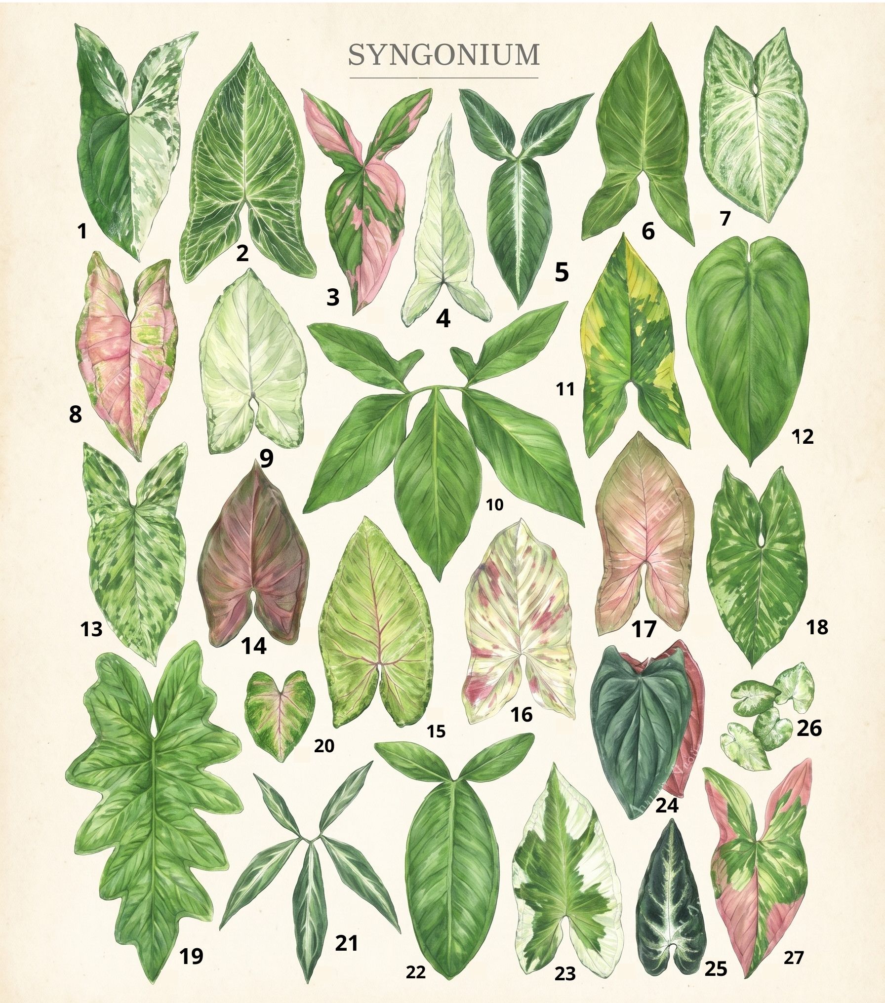 Bảng phân loại các loài Syngonium (Trầu Bà)