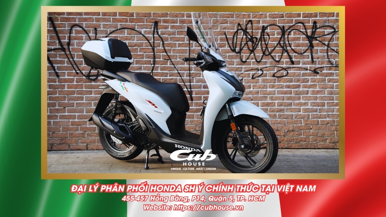 SH Ý về Cub House Sài Gòn - Tặng tiền mặt, thùng hành lý, chắn gió, nón bảo hiểm,... 5 Chi tiết Honda SH Ý 150i Sport chính hãng màu trắng mới về đến Việt Nam