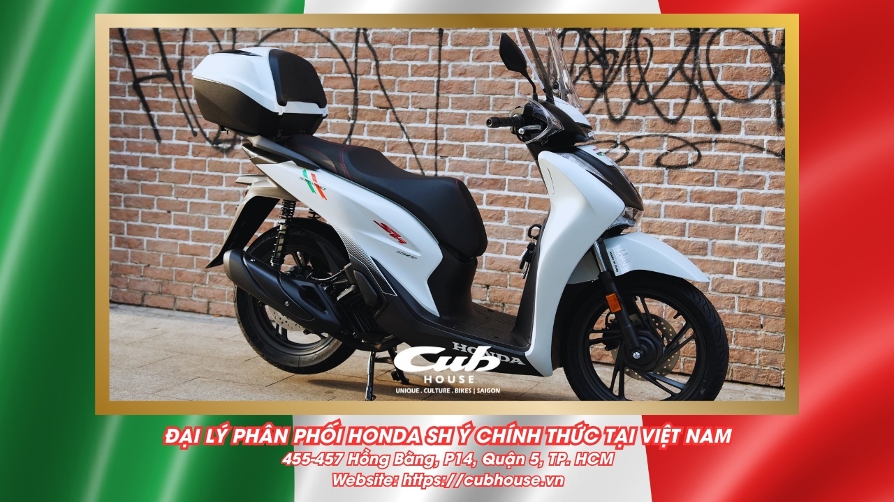 SH Ý về Cub House Sài Gòn - Tặng tiền mặt, thùng hành lý, chắn gió, nón bảo hiểm,... 8 Chi tiết Honda SH Ý 150i Sport chính hãng màu trắng mới về đến Việt Nam