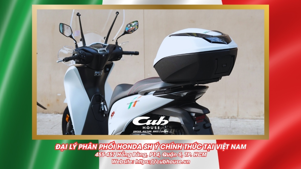 SH Ý về Cub House Sài Gòn - Tặng tiền mặt, thùng hành lý, chắn gió, nón bảo hiểm,... 9 Chi tiết Honda SH Ý 150i Sport chính hãng màu trắng mới về đến Việt Nam