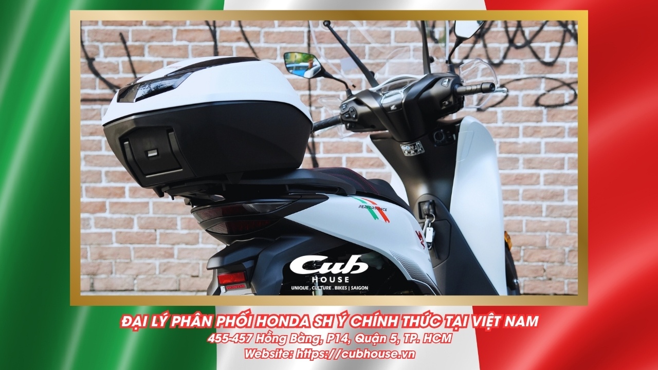 SH Ý về Cub House Sài Gòn - Tặng tiền mặt, thùng hành lý, chắn gió, nón bảo hiểm,... 6 Chi tiết Honda SH Ý 150i Sport chính hãng màu trắng mới về đến Việt Nam