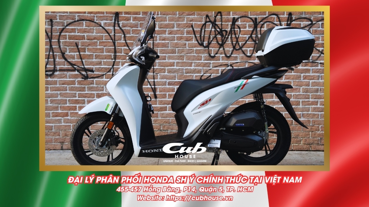 SH Ý về Cub House Sài Gòn - Tặng tiền mặt, thùng hành lý, chắn gió, nón bảo hiểm,... 3 Chi tiết Honda SH Ý 150i Sport chính hãng màu trắng mới về đến Việt Nam