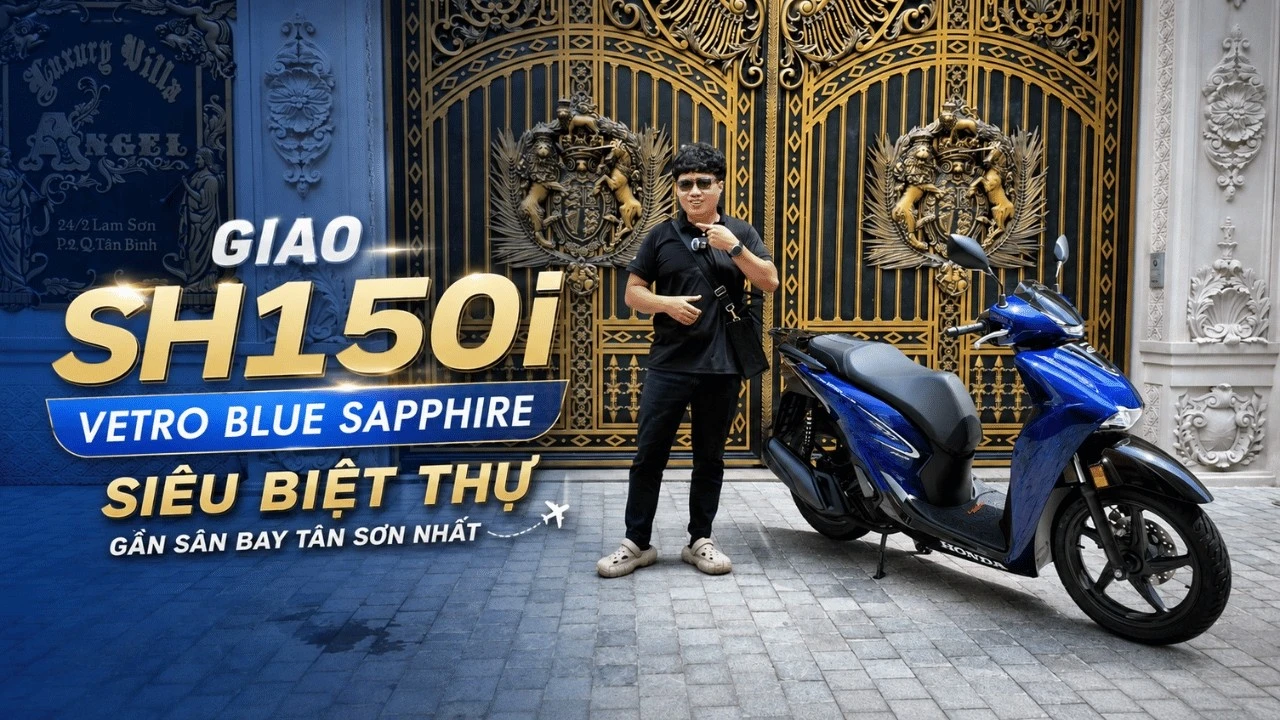 Giao xe Honda SH150i Vetro Blue Sapphire 2026 cho khách tại biệt thự gần sân bay Tân Sơn Nhất