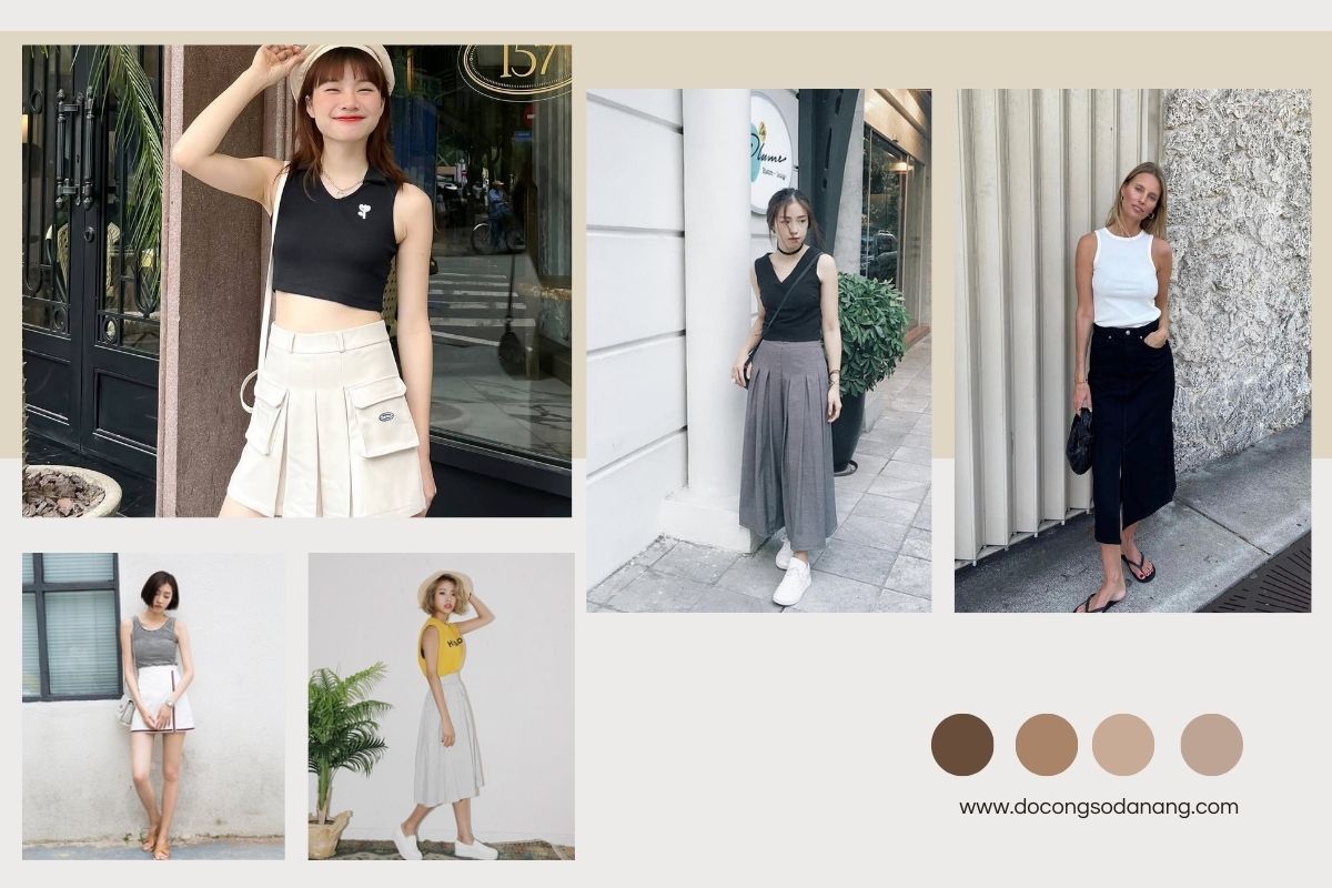 biến tấu đa dạng cùng áo tank top và các loại chân váy