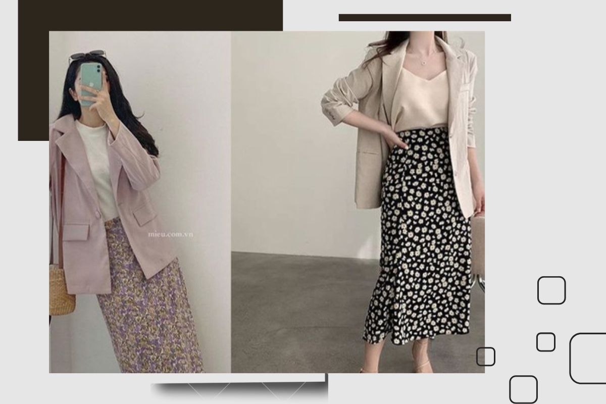 bỏ túi cách phối đồ cùng chân váy hoa nhí