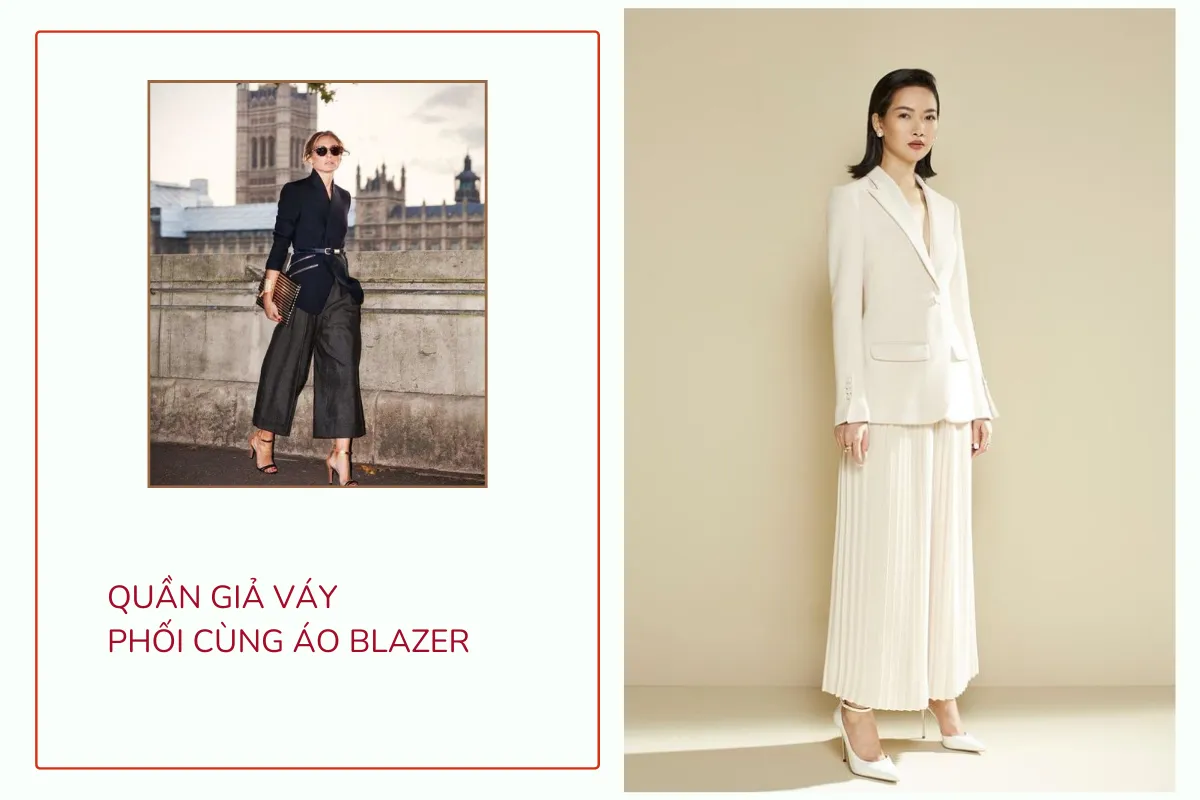 Quần giả váy phối cùng áo blazer