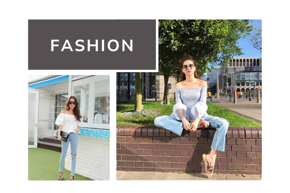 Sức hút đầy năng động khi kết hợp áo trễ vai cùng quần Jeans