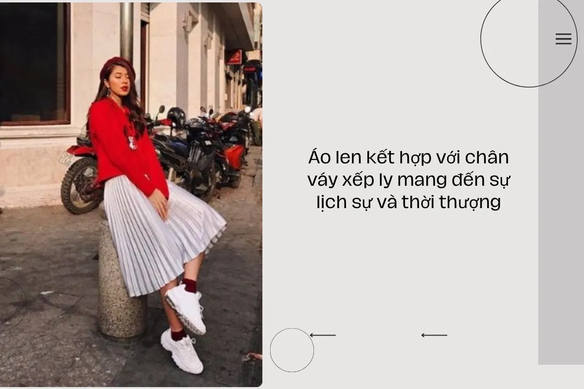 Áo len kết hợp với chân váy xếp ly mang đến sự lịch sự và thời thượng