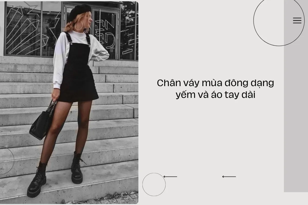 Chân váy mùa đông dạng yếm và áo tay dài