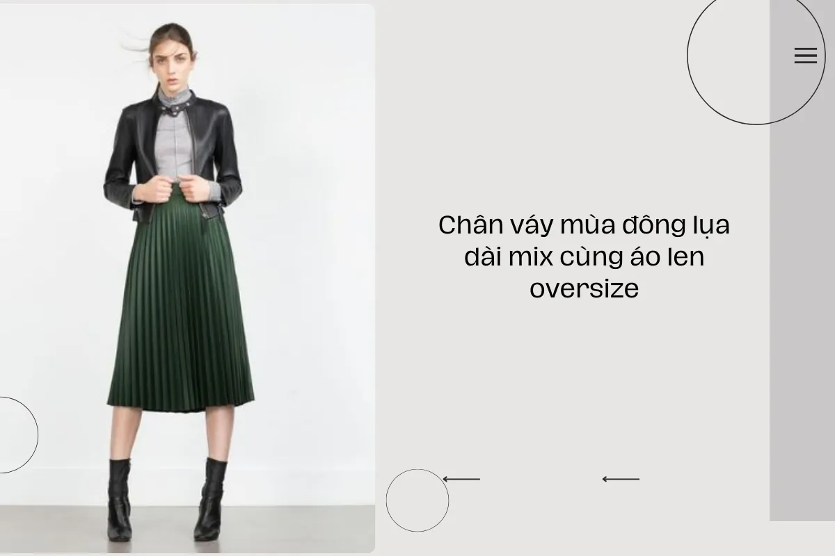 Chân váy mùa đông lụa dài mix cùng áo len oversize