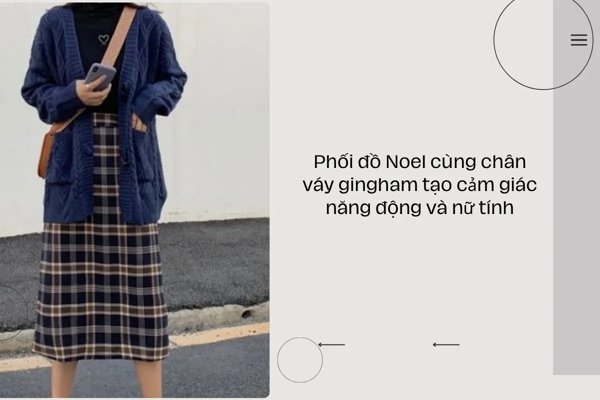 Phối đồ Noel cùng chân váy gingham tạo cảm giác năng động và nữ tính