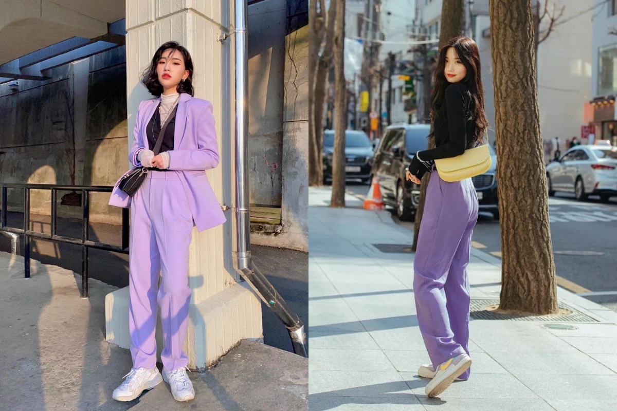 Phối đồ với màu tím và màu đen là sự lựa chọn cho phong cách thời trang thanh lịch và cá tính