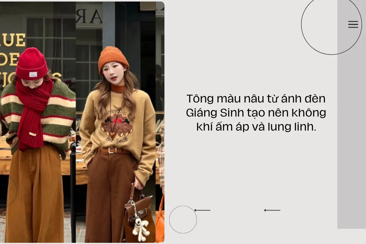 Tông màu nâu từ ánh đèn Giáng Sinh tạo nên không khí ấm áp và lung linh.