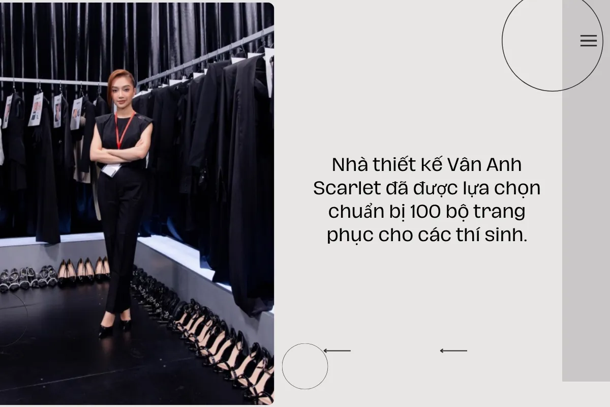 Nhà thiết kế Vân Anh Scarlet đã được lựa chọn chuẩn bị 100 bộ trang phục cho các thí sinh.