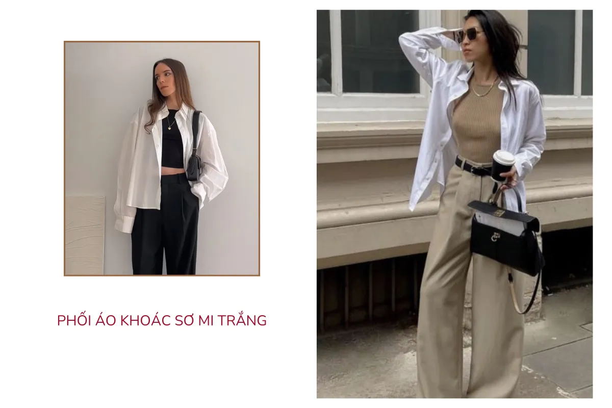 Phối áo khoác sơ mi trắng