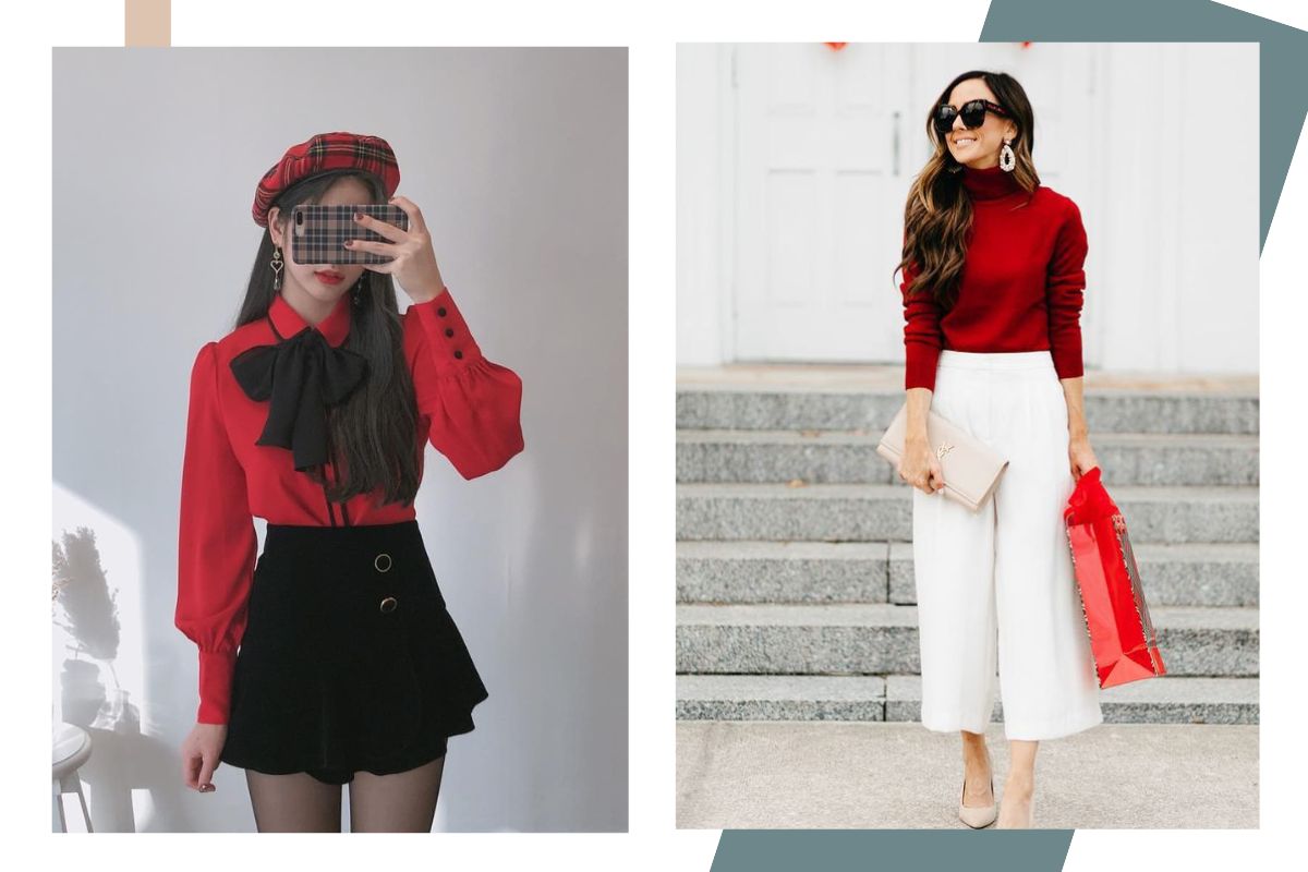 Tone màu trắng đen phối đồ cùng màu đỏ đô