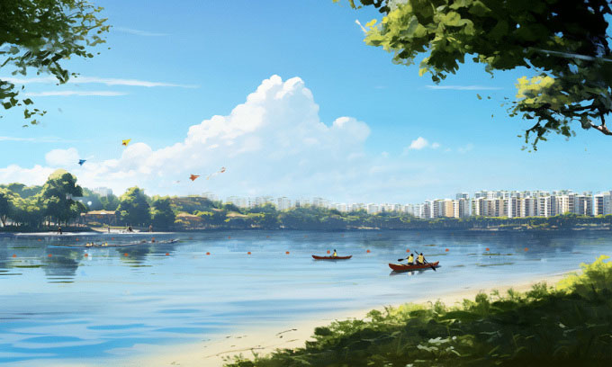 Mô phỏng khung cảnh nhìn từ Công viên Bờ Đông hướng ra Long Island.