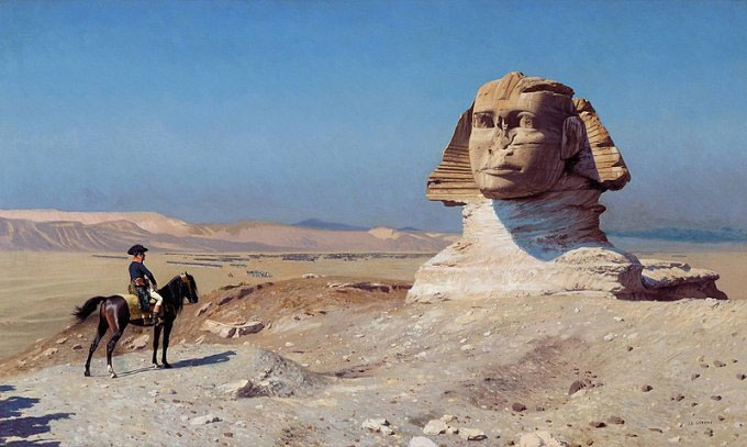 Minh họa Napoleon đứng trước tượng nhân sư.