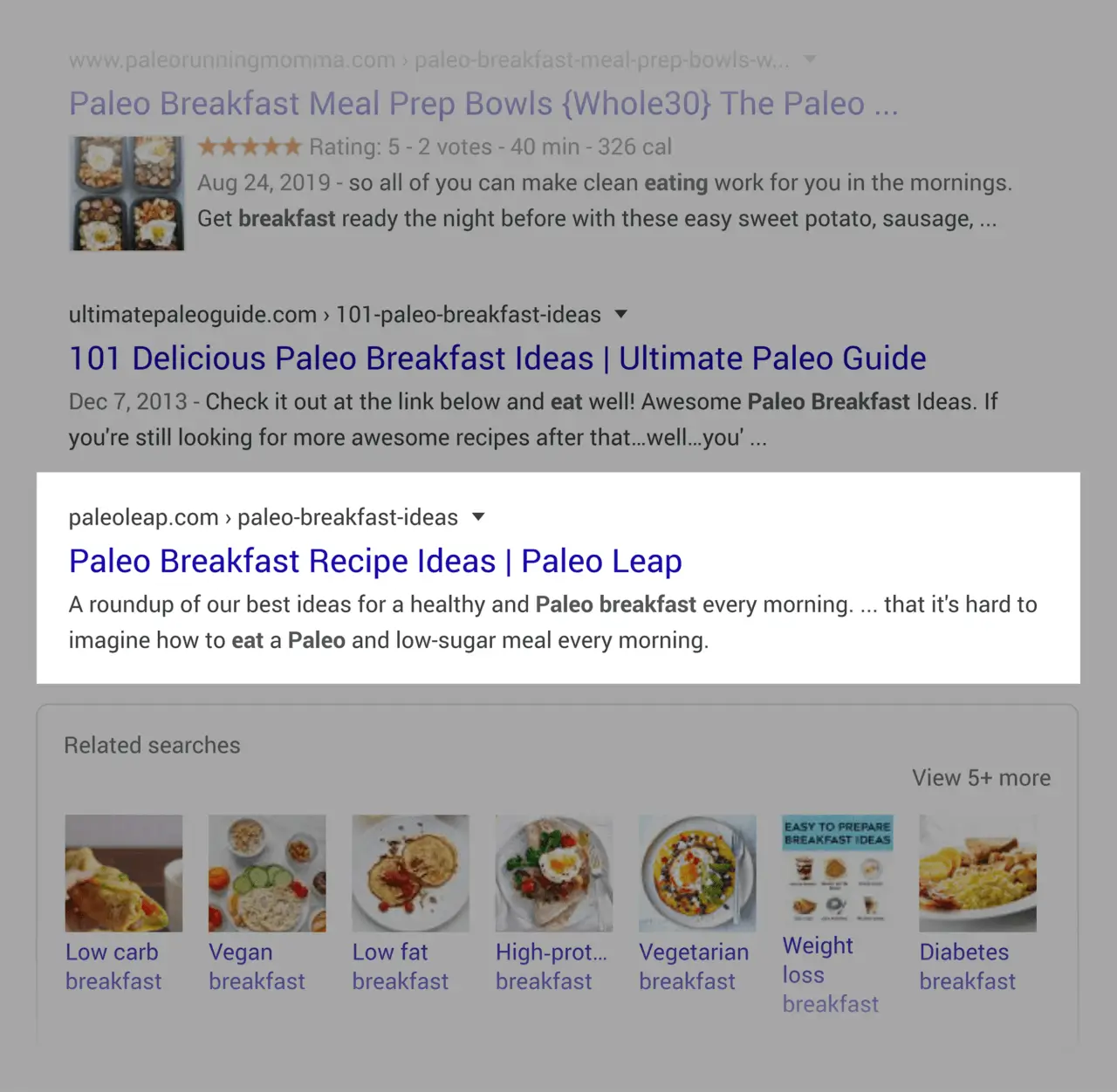 Tuy nhiên, với tìm kiếm "Paleo diet breakfasts", trang này chỉ đứng ở vị trí thứ 9.