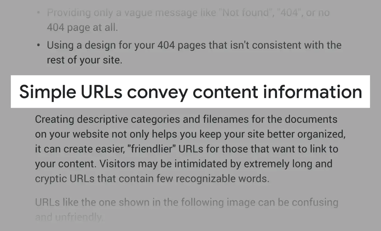 Google recommends cũng khuyên anh chị em sử dụng "Simple URLs) thay vì các URL siêu dài (“extremely long”).