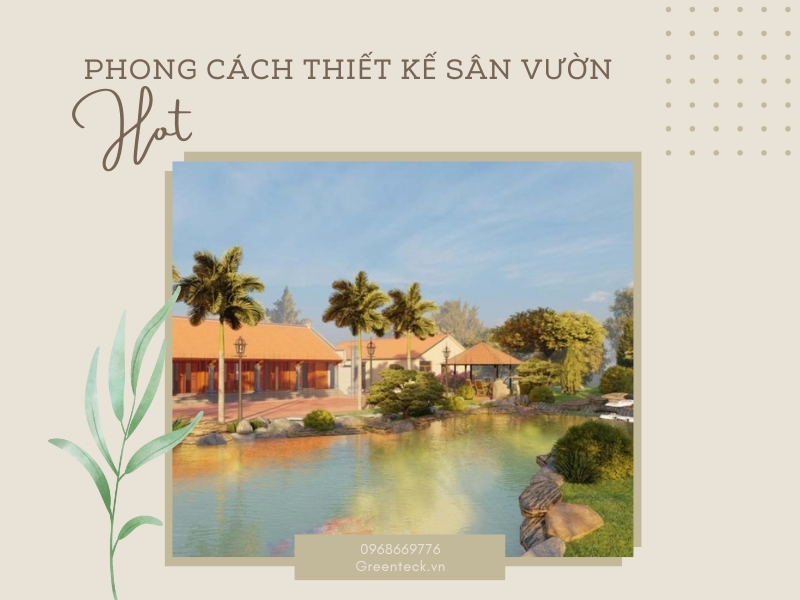 Mẫu nhà vườn được thiết kế theo kiểu kiến trúc miền Bắc Việt Nam với nhà ba gian, sân gạch ngói, hàng cau,… Cùng một vài nét chấm phá như đèn đá, hồ cá koi mang phong cách Nhật Bản