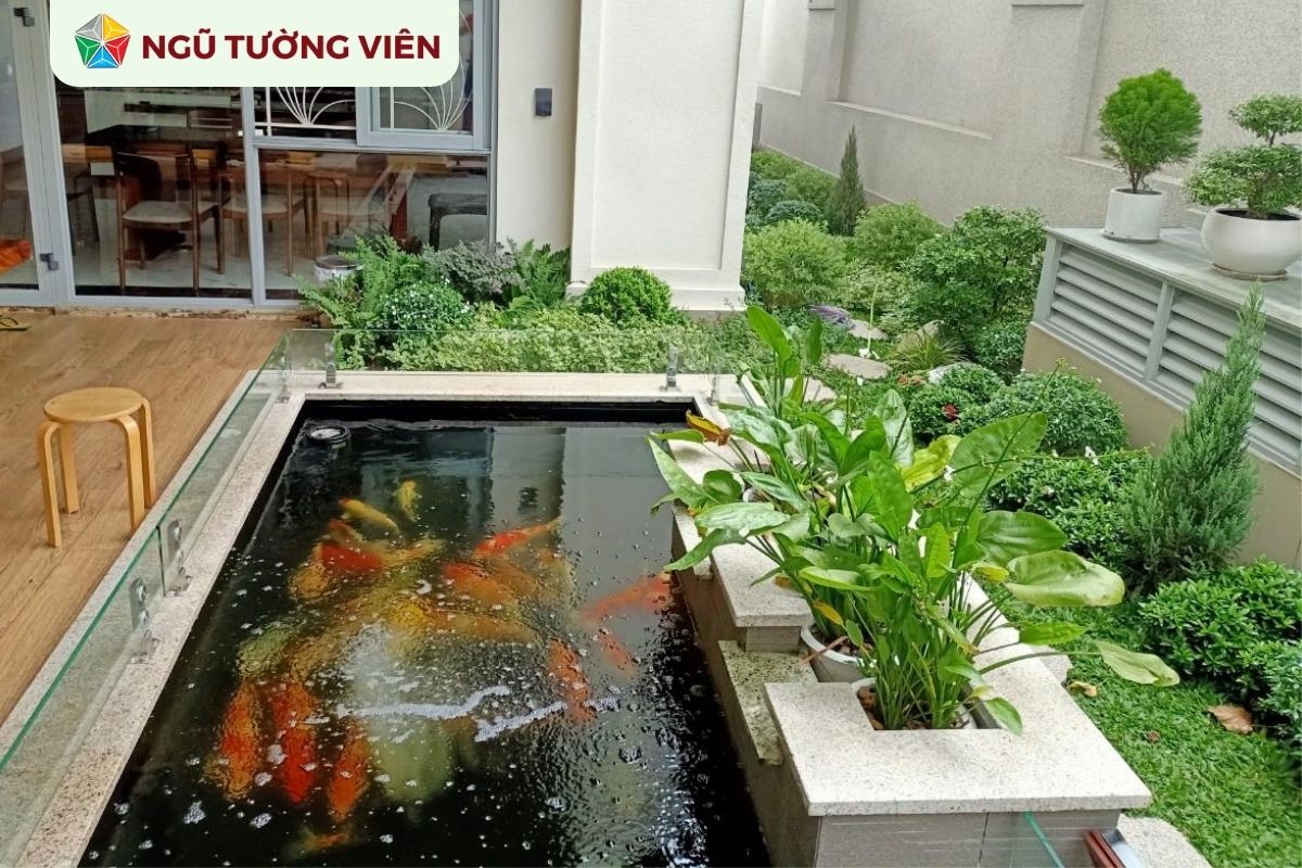 Cảnh quan sân vườn đẹp với thiết kế hồ cá koi độc đáo