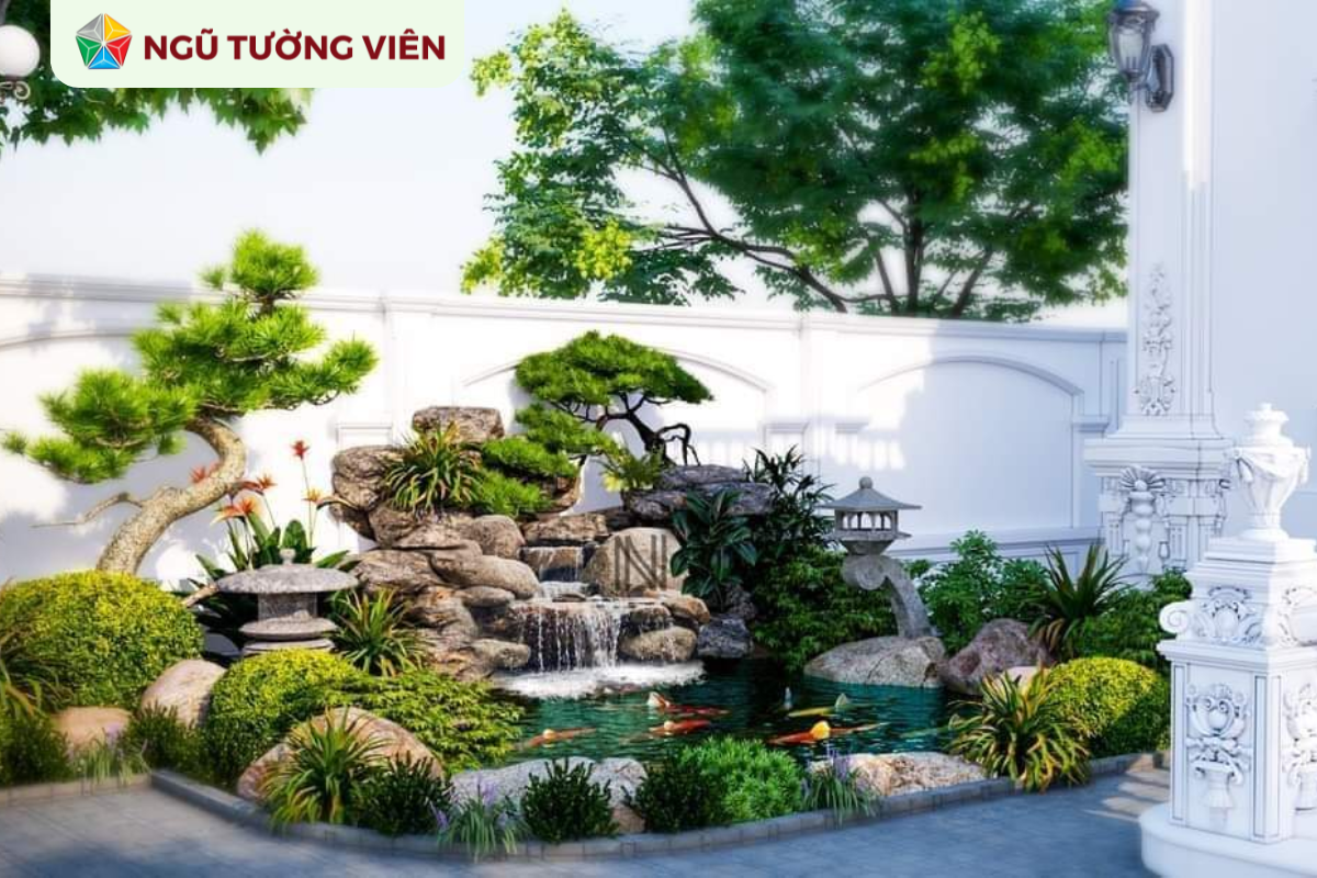 Cảnh quan sân vườn đẹp: Thiết kế thác nước phong thủy