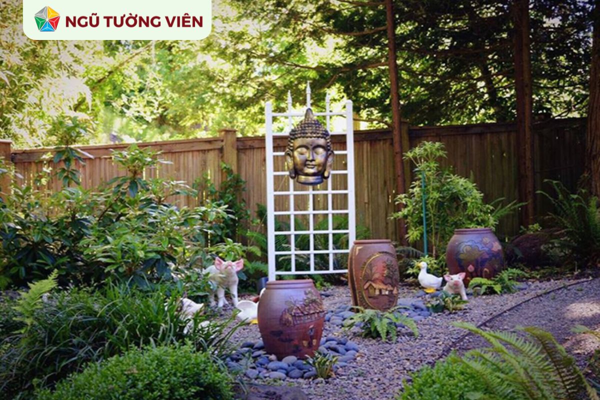 Cảnh quan sân vườn đẹp: Thiết kế tiểu cảnh lu nước giản dị