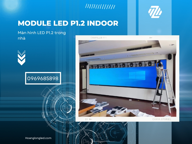 Hoàng Long Led đang thi công lắp đặt màn hình LED P1.2 (LED P1.2 Indoor) tại một công trình