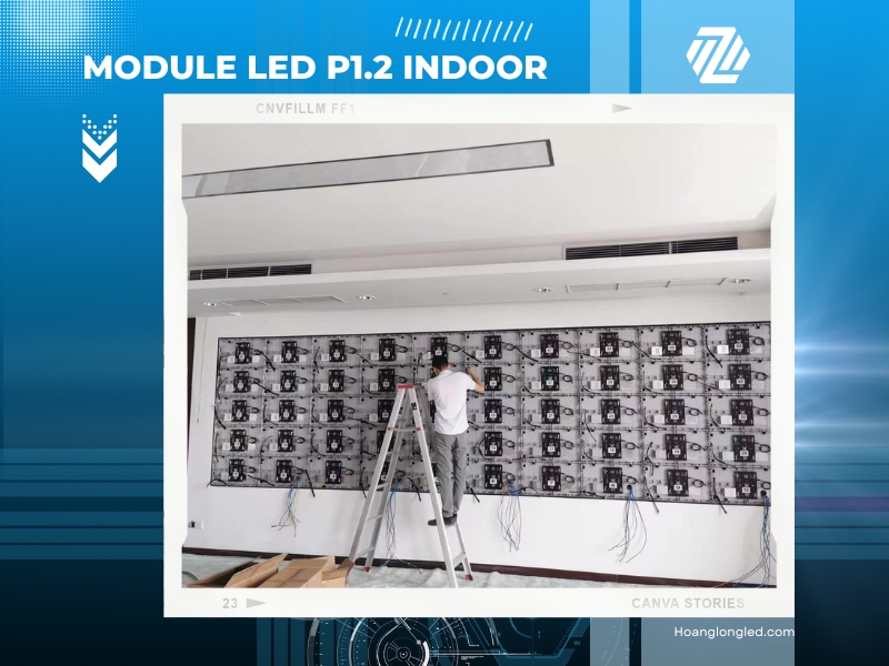 Hoàng Long Led đang thi công lắp đặt màn hình LED P1.2 (LED P1.2 Indoor) tại một công trình