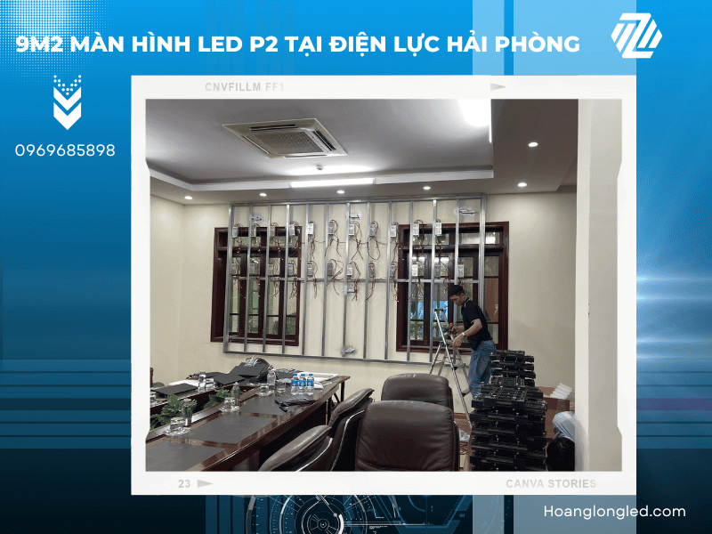 Hoàng Long LED thiết kế, thi công lắp đặt 9m2 màn hình LED P2 tại điện lực Hải Phòng Hoàng Long LED thiết kế, thi công lắp đặt 9m2 màn hình LED P2 tại điện lực Hải Phòng