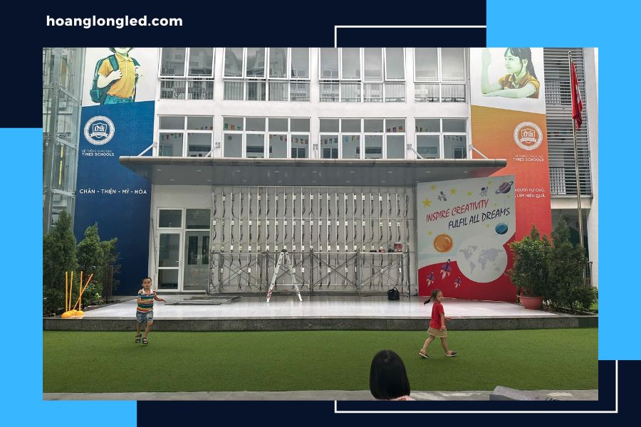 Hoàng Long LED thi công 25m2 Màn hình led P5 ngoài trời trường Time school