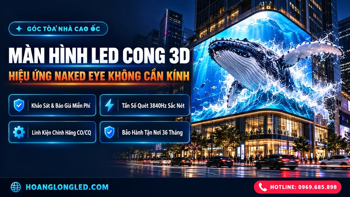 man hinh led cong 3d naked eye toa nha hien dai hoanglongled