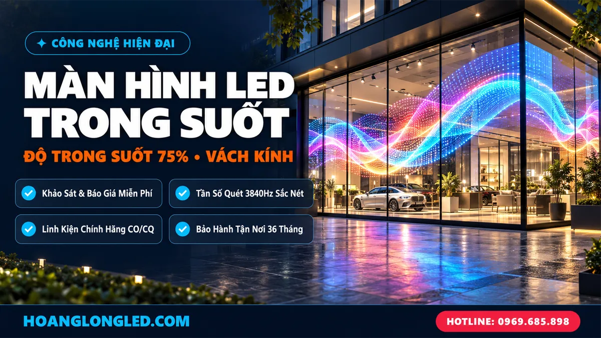man hinh led trong suot transparent vach kinh toa nha hoanglongled