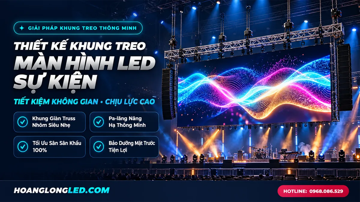 thiet ke khung treo man hinh led trung tam tiec cuoi hoanglongled