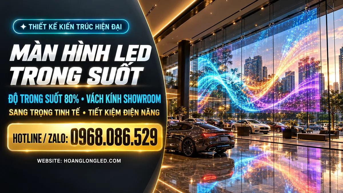 man hinh led trong suot vach kinh showroom