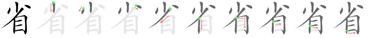 Giải nghĩa, hướng dẫn viết các nét - 省