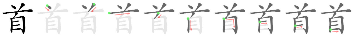 Giải nghĩa, hướng dẫn viết các nét - 首 Giải nghĩa, hướng dẫn viết các nét - 首