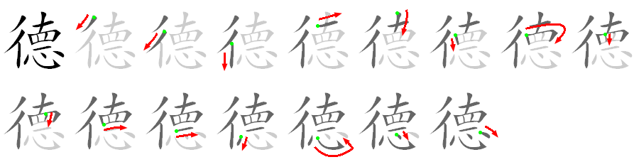 Giải nghĩa, hướng dẫn viết các nét - 德 Giải nghĩa, hướng dẫn viết các nét - 德