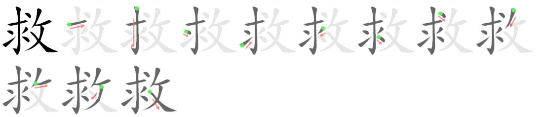 Giải nghĩa, hướng dẫn viết các nét - 救