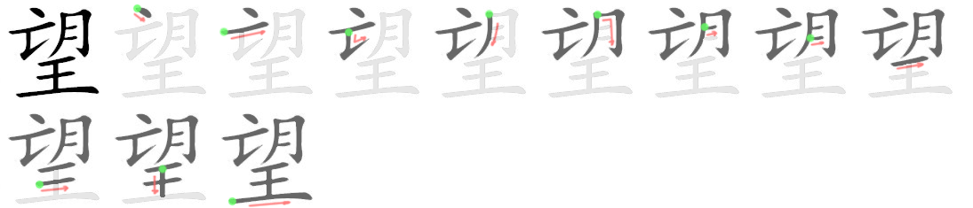 Giải nghĩa, hướng dẫn viết các nét - 望