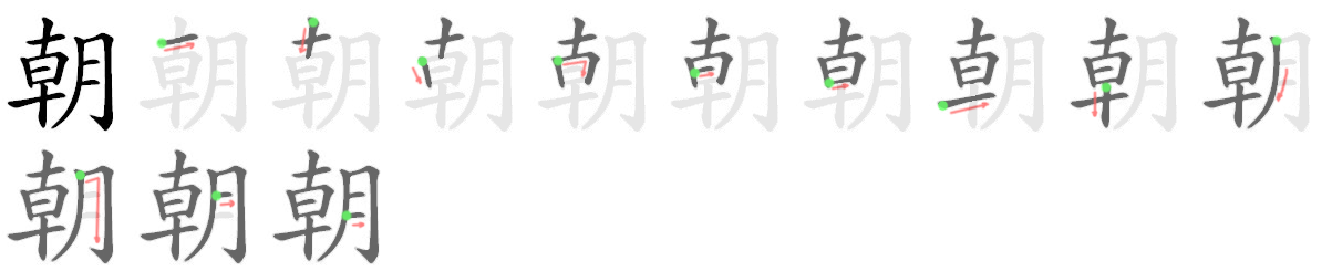 Giải nghĩa, hướng dẫn viết các nét - 朝