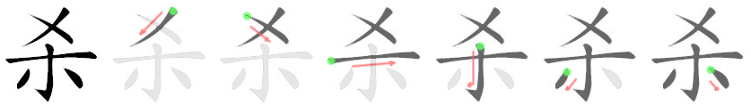 Giải nghĩa, hướng dẫn viết các nét - 杀