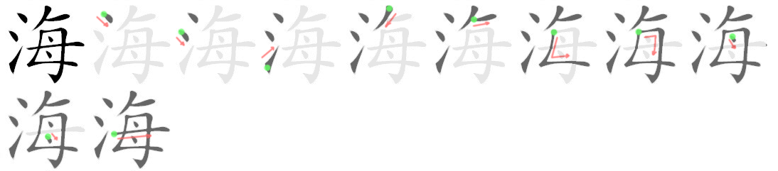 Giải nghĩa, hướng dẫn viết các nét - 海