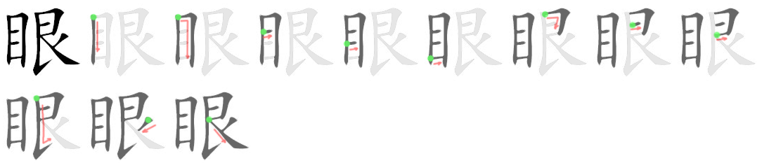 Giải nghĩa, hướng dẫn viết các nét - 眼