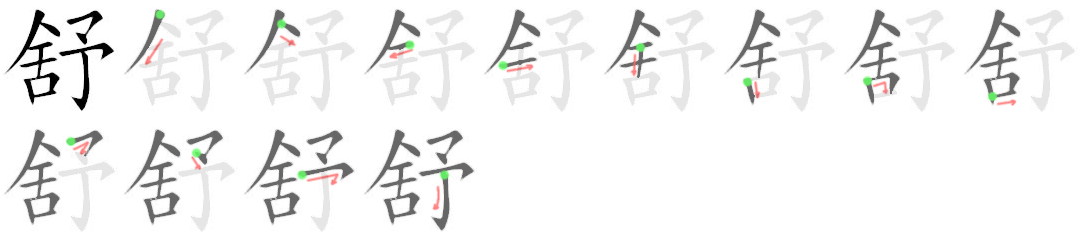 Giải nghĩa, hướng dẫn viết các nét - 舒