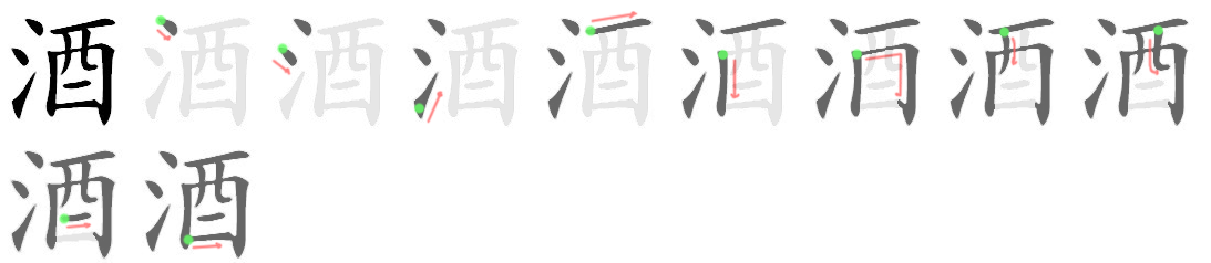 Giải nghĩa, hướng dẫn viết các nét - 酒 Giải nghĩa, hướng dẫn viết các nét - 酒
